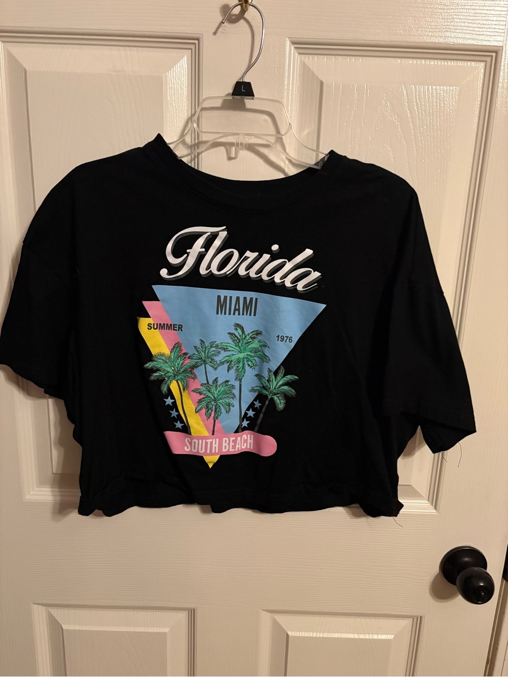 Florida Miami South Beach Graphic Crop Tee - Black